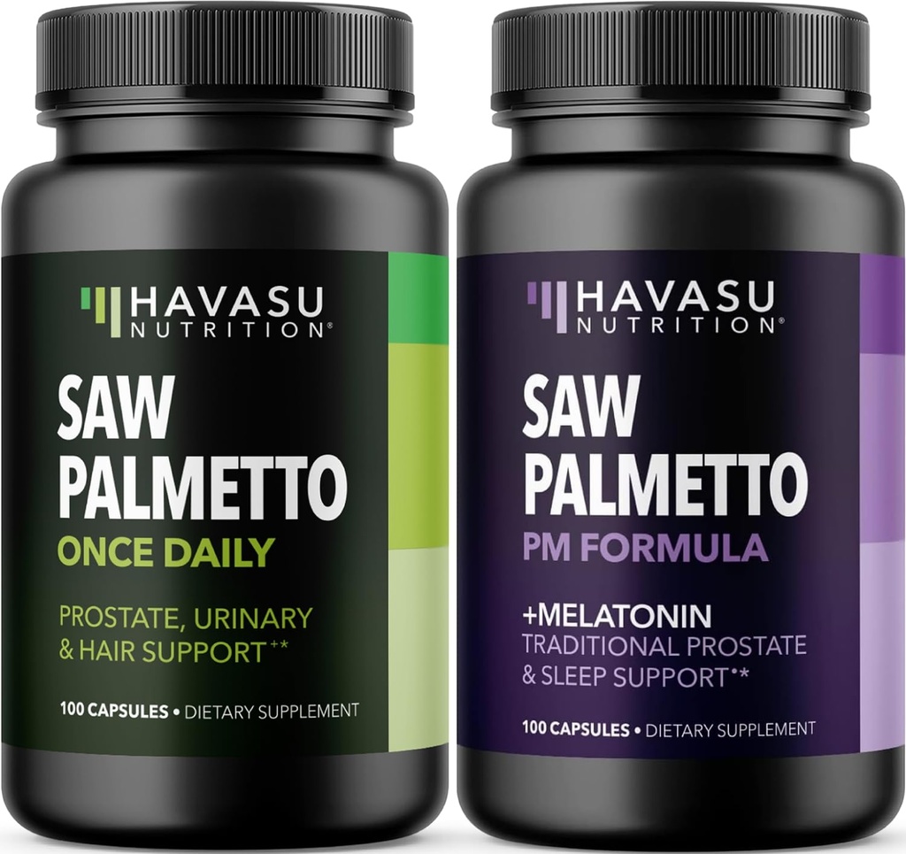 HAVASU HRANILNA žaga za nočno žago Palmetto z melatoninom (60 strežb) in dnevno žago Palmetto kapsule (100 strežb)