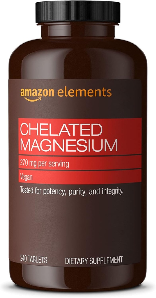 Elementi - kelirani magnezij, 240 tablet, 270 mg na odmerek, kot magnezijev glicinat Chelate, Vegan