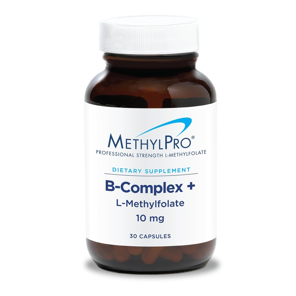 MetilPro B- Complex + L-metilfolat 10 mg - Metilirani kompleks vitamina B za ženske in moške, celična energijska podpora z Folatom, Niacinom in Biotinom, VIT B dodatek - 30 veganskih kapsul