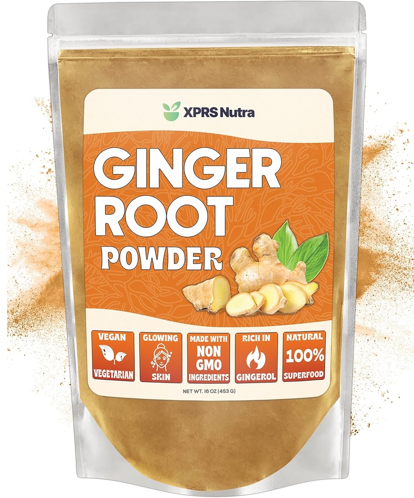 XPRS Nutra Ginger Powder - Premium Ground Ginger Root Powder z močno začinjeno aromo - Ground Ginger Powder - Vegan prijazno rastejo v prahu Ginger (16 Ounce)