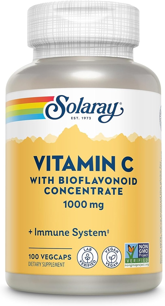 SOLARAY Vitamin C 1000mg z Bioflavonoidi koncentrat - Vitamin C Kapsule z Rose HIPS in Acerola Cherry - Antioksidant, zdravje srca in imunske podpore dodatek, Vegan, Non-GMO, 100 Serving
