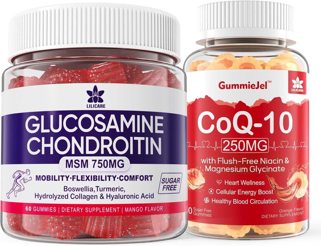 Brez sladkorja Glukozamin Chondroitin MSM 120 števk + CoQ10 250mg Polnjenih Gumies 60 števk