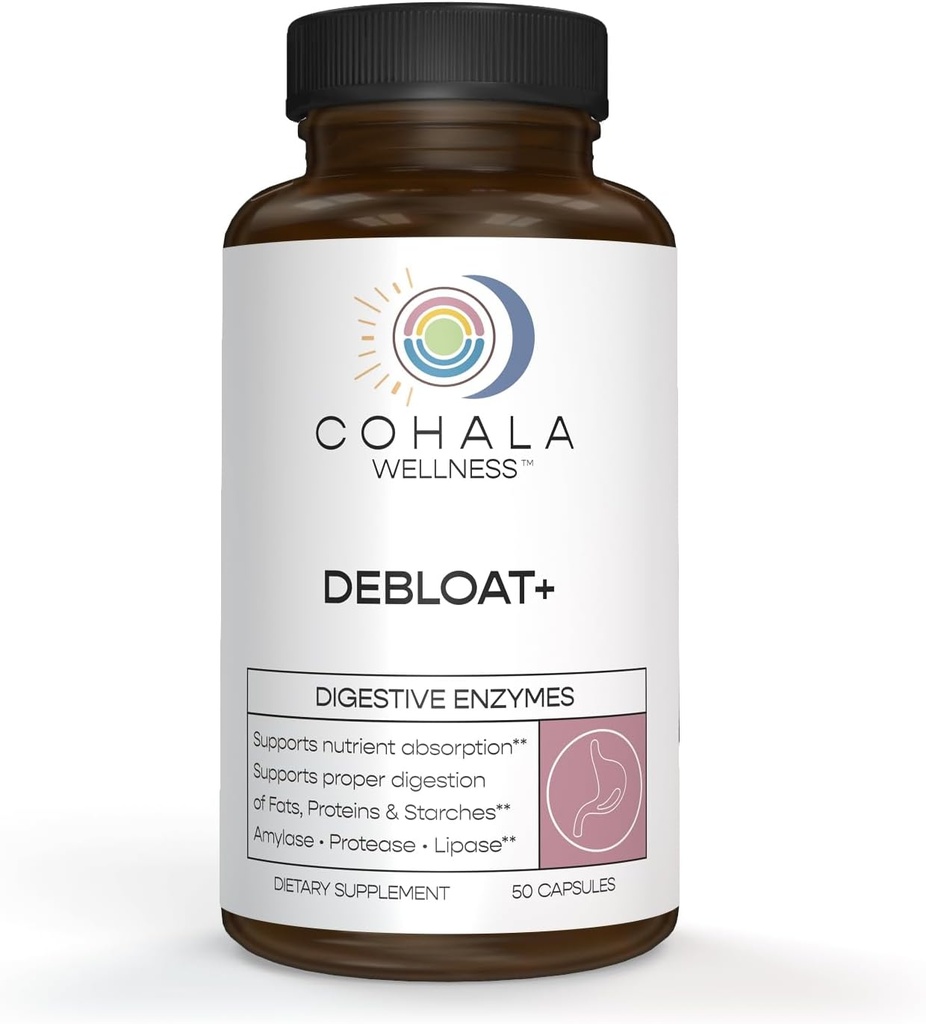 Debloat+ Naravne prebavne encime Bloating Relief Digestive Health Gut Health Absorpcija hranil Razčlenitev ogljikovih hidratov Maščobne kisline in beljakovine All-in-One - 50 kapsul