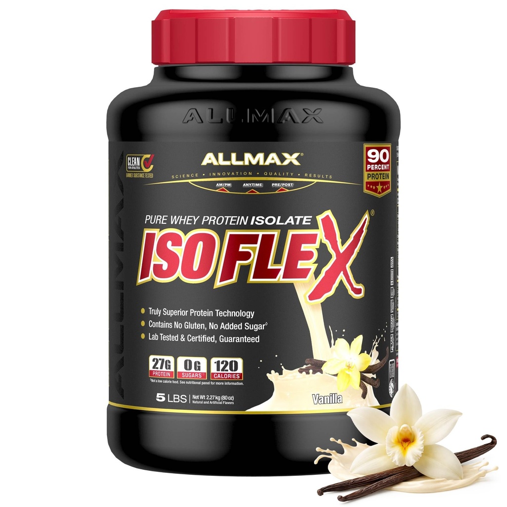 ALLMAX Nutrition - ISOFLEX Prašek sirotkinih beljakovin, izolat sirotkinih beljakovin, 27g beljakovin, vanilija, 5 funtov