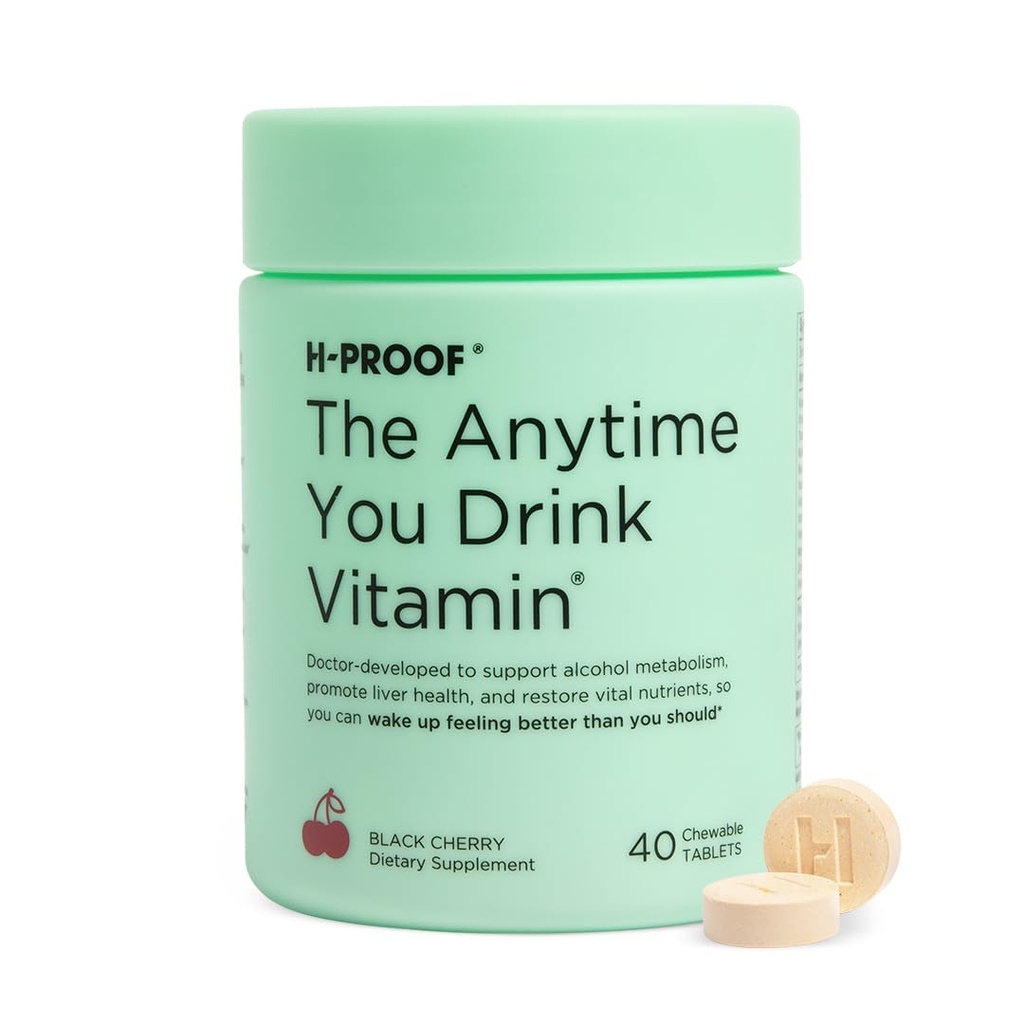 H-PROOF Kadarkoli pijete vitamine, zdravje jeter in imuniteta podpora z elektroliti, Mlečni osat, in vitamini B & C - 40 Žvečljive tablete (20 Serving), Vegan, Črna Cherry