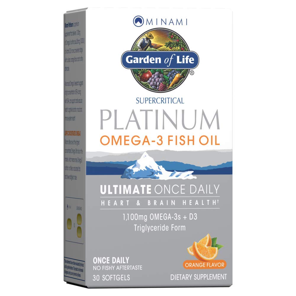 Vrt življenja Minami Superkritična Platinum Omega 3 ribje olje dodatek - oranžna, 30 softgels, Ultimate Enkrat dnevno ribje olje Omega 3 za zdravje srca in možganov, 1100mg Omega-3s + 1000 i.e. vitamin D3