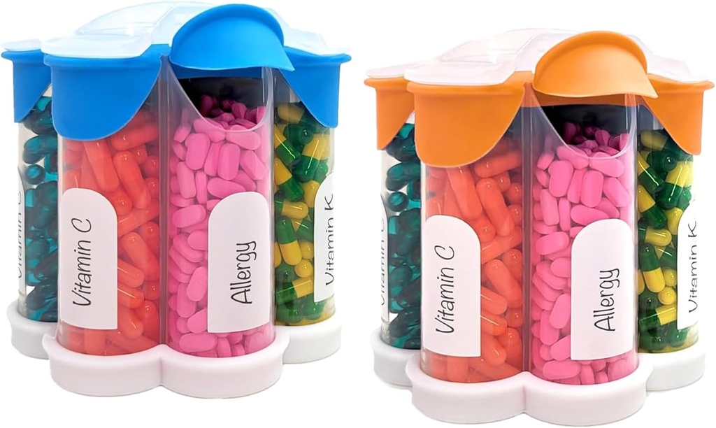 Ekstra velike tablete Organizator vsak dan, Tedensko, Mesečna dopolnilna steklenica, Cute Blossom tablete Dispenser s 7 XL predelki (2 paket Combo) (Svetlo modra in oranžna)