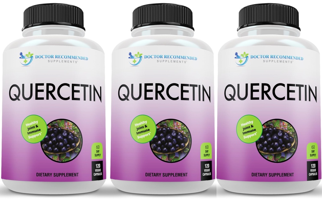 DOKTOR PRIPOROČENI DOPOLNILI Quercetin 1000mg na postrežbo (Vegan, Non-GMO) (120 Veggie kapsul, pakiranje po 3)
