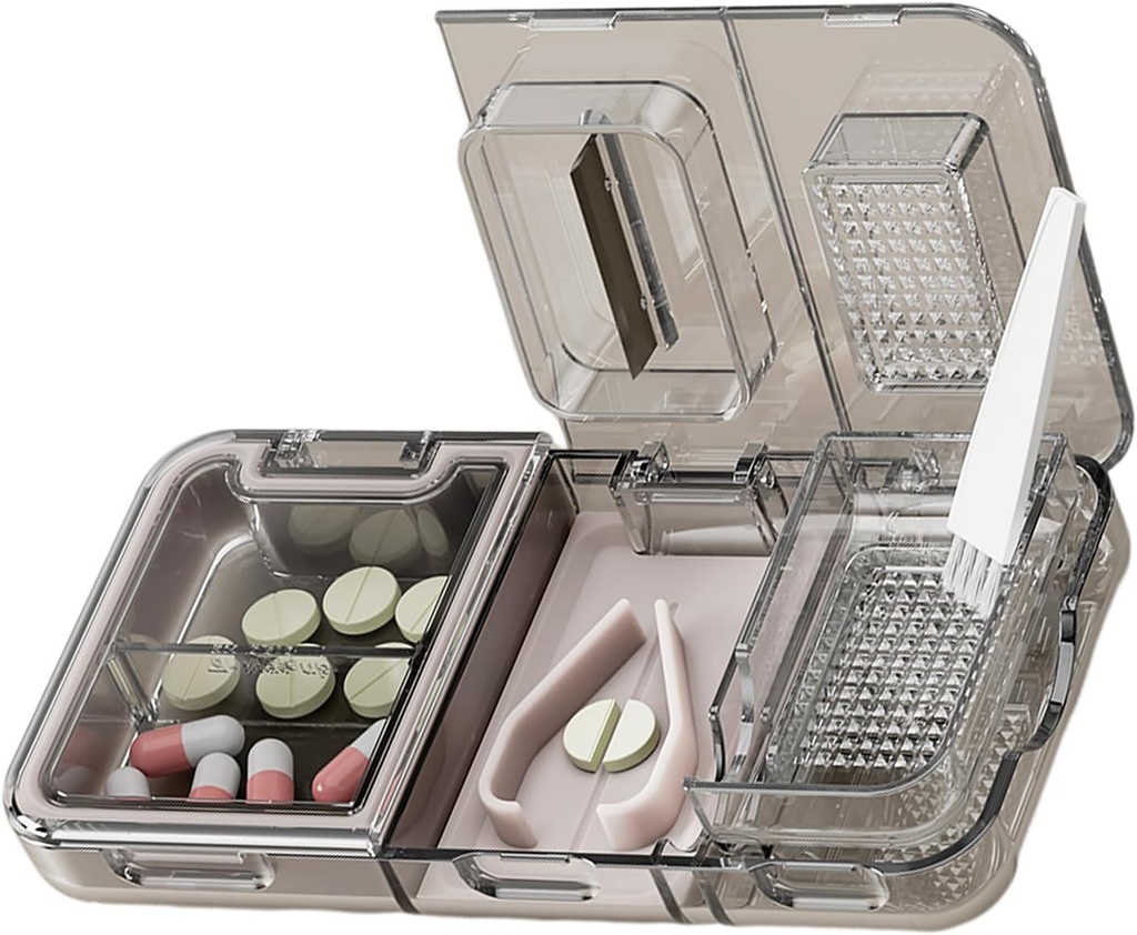 CFOUR 3-v-1 tablete Cutter Spliter za majhne ali majhne velike tablete, Crusher Grinder s praška Brush Grind tablete, tablete tablete tablete za tablete za shranjevanje, mlini za starejše, otroci&pets, črna