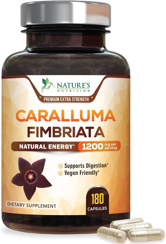Pure Caralluma Fimbriata Extract Visoko koncentriran 1200mg - naravna Caralluma Fimbriata Kapsule Podpora vzdržljivosti, Najboljši veganski dodatek za moške in ženske, Non-GMO - 180 kapsul