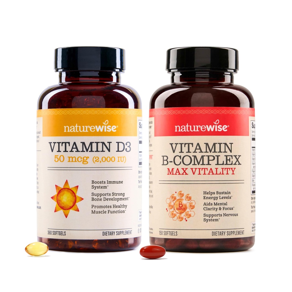 NatureWise Vitamin D3 2000iu 360 Count in vitamin B Complex 150 Softgels - Zdrava mišična funkcija, Imunska podpora, Celularna energija, Duševna jasnost