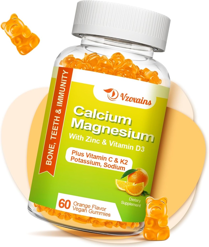Visoka absorpcija Kalcijeve žvečilke, sladkor brez kalcija Magnezij dodatek s kalijevim vitaminom D3 za moške in ženske - Vegan, Orange Flavor 60 Cts