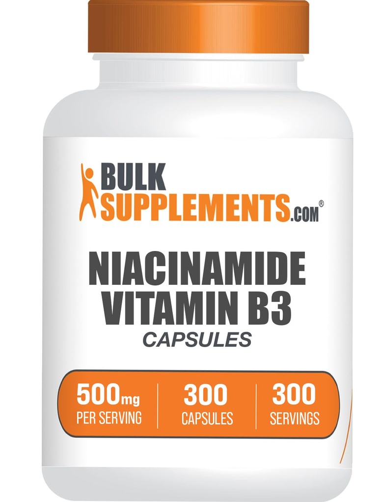 BulkSupplements.com Niacinamid Kapsule - niacinamid dopolnilo, vitamin B3 dodatek, niacinamid 500 mg - Gluten prost, 1 kapsula na serviranje, 300 kapsul (paket po 1)