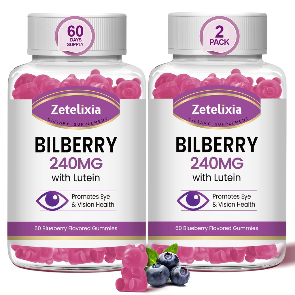 2 Pack Lutein Gummies Eye Health dodatek za odrasle, Lutein & Zeaksantin dopolnila Eye Vitamini Gumies, borovnica z Lutein za spodbujanje oči in vida - 120 Gummies
