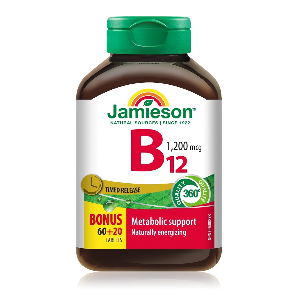 Jamieson Vitamin B12 (kobalamin) 1200mcg, čas sproščanja, 80 tablet