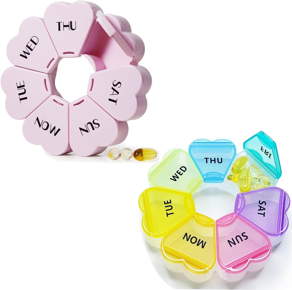 MOLN HYMY Cute Weekly tablete Box 7 Day, Heart Shaped Pill Organizator primera 1 krat na dan, Vijolične roza tablete vsebnik enkrat na dan, velika medicina Dispenser za vitamin / ribje olje / Mediacija / Dopolnitve