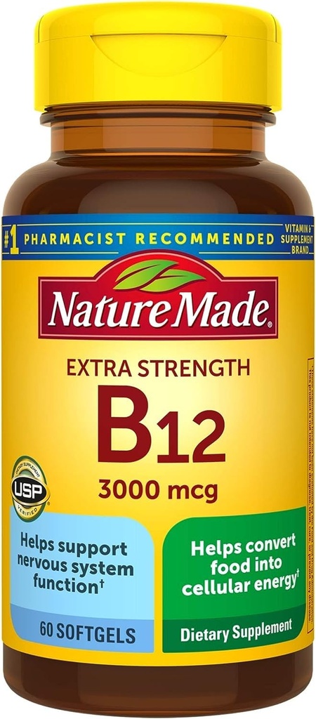 Dodatna jakost Vitamin B12 3000 mcg Softgels, 60 Število