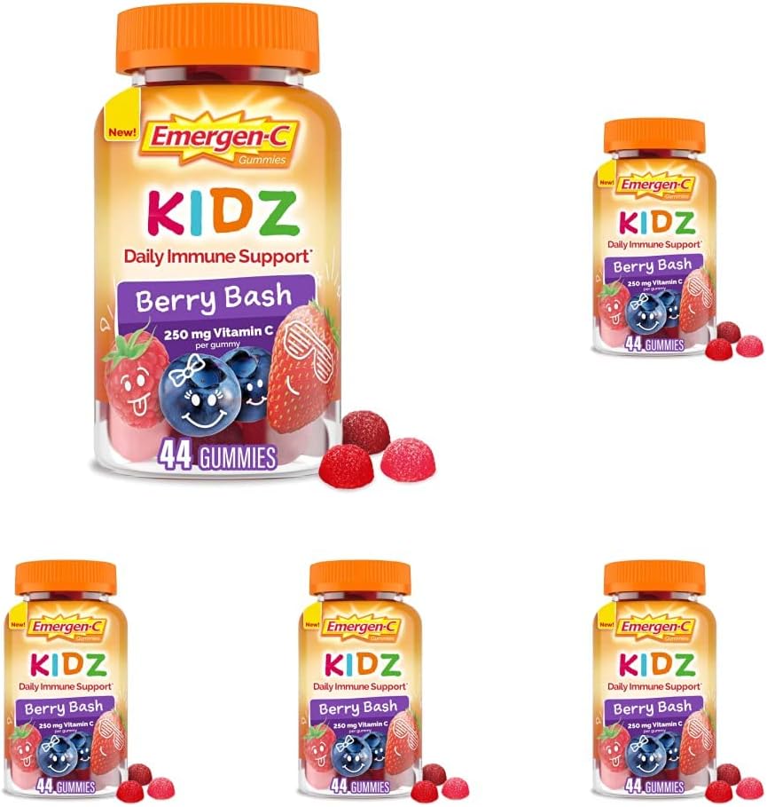 Emergen-C Kidz Daily Immune Supplements, aromatizirani žvečilni gumiji z vitaminoma C in B za imuno podporo, Berry Bash - 44 Število (Pack 5)