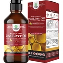 Islandski Wild Catch Cod Jetra Oil Liquid - Ribje olje kapljice z Omega 3, EPA, DHA, Vitamin D & A - Liquid Cod Jetrni dodatek za srce, Joint, Brain & Imune Podpora - 240 ml (8 Ounce)