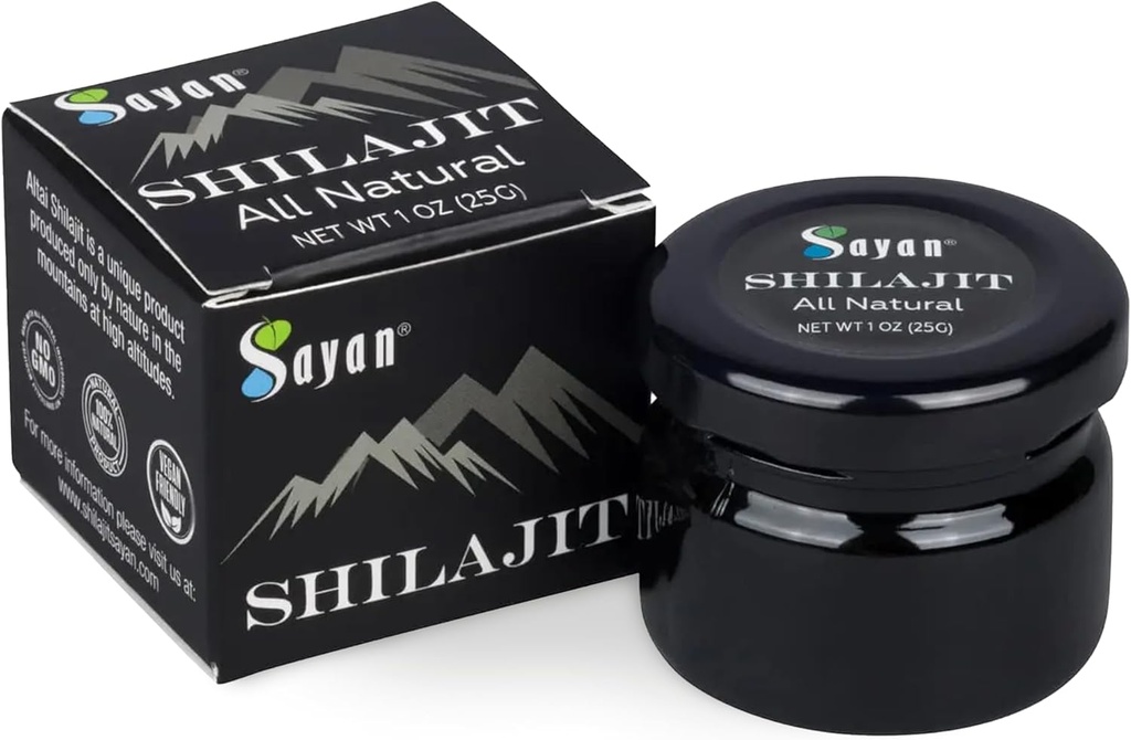 Sayan Pure Shilajit Resin 1oz/25g, Stekleni jar, 250 Servings - Močna organska fulvična kislina dodatek - podpira imunski sistem, spomin, Fokus, in zagotavlja naravno energijo, Detox - Vegan, Non-GMO