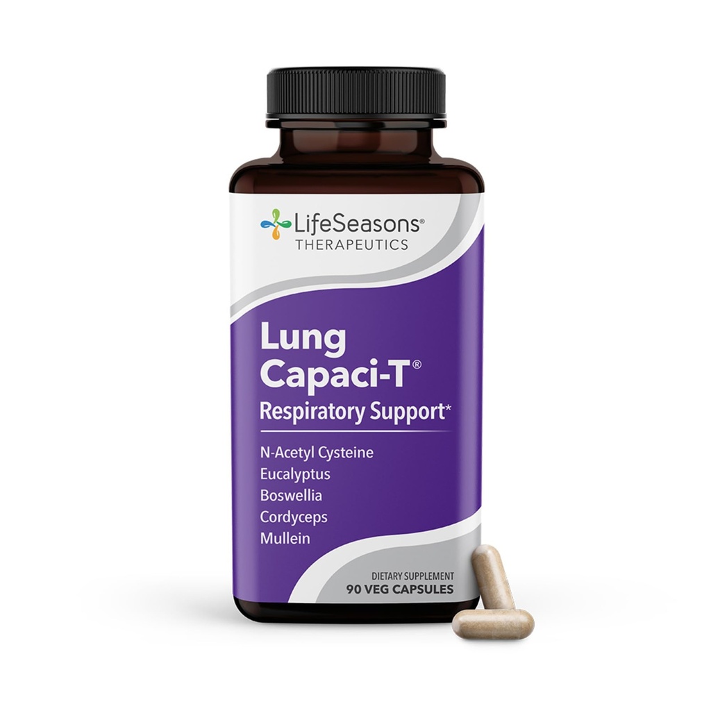 Lung Capaci-T - dihalna podpora - CoQ10, N-Acetil Cistein, Boswellia, Eucalyptus, Mullein, zeleni čaj, kopriva in pepermint - poveča zmogljivost kisika in zmanjša sluz - 90 kapsul