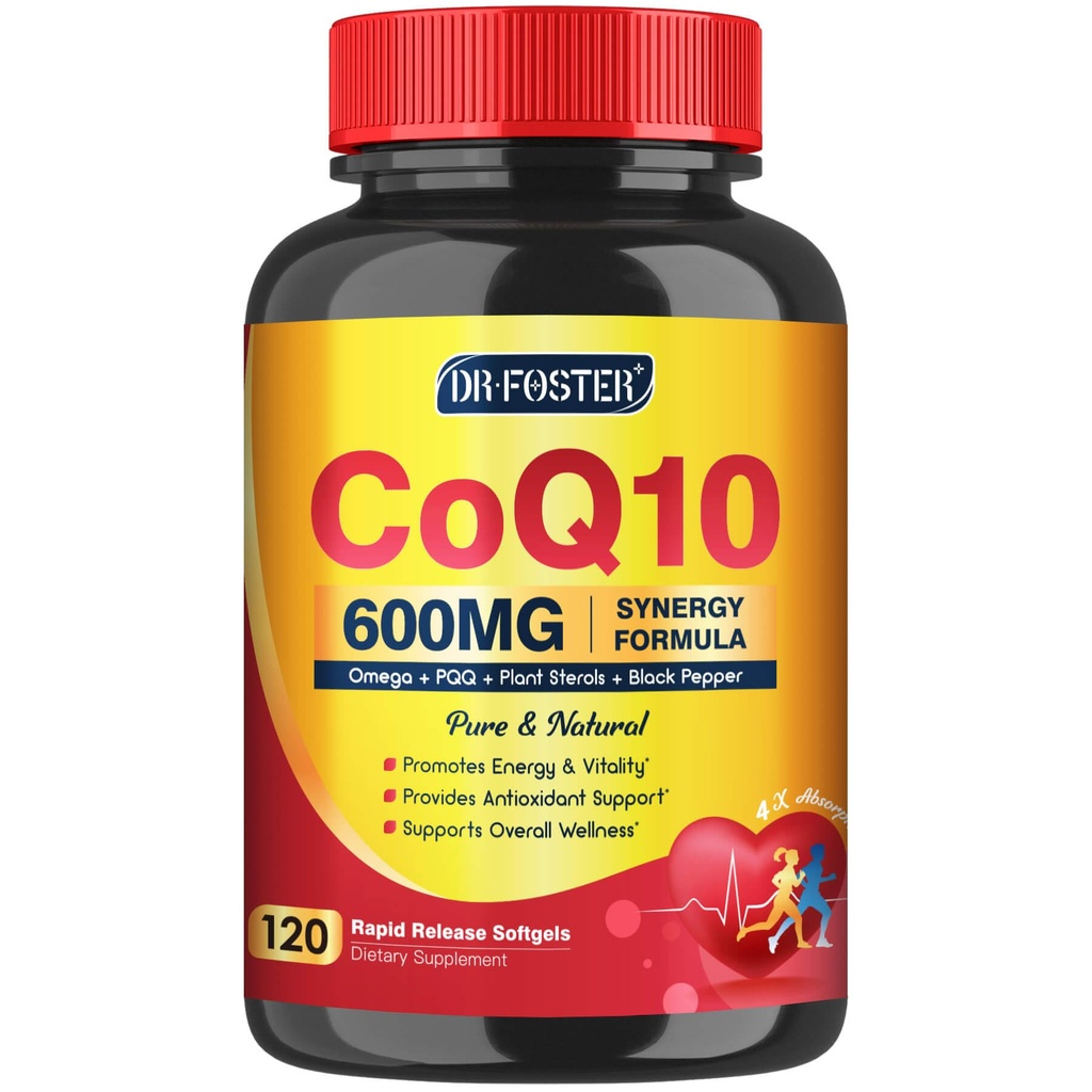 CoQ10 600 mg Softgels CoQ10 dodatek - CQ10 Koencim-Q10 z Omega 3 & PQQ & Vitamin E, CoQ10 400mg Softgels, 60 Servings