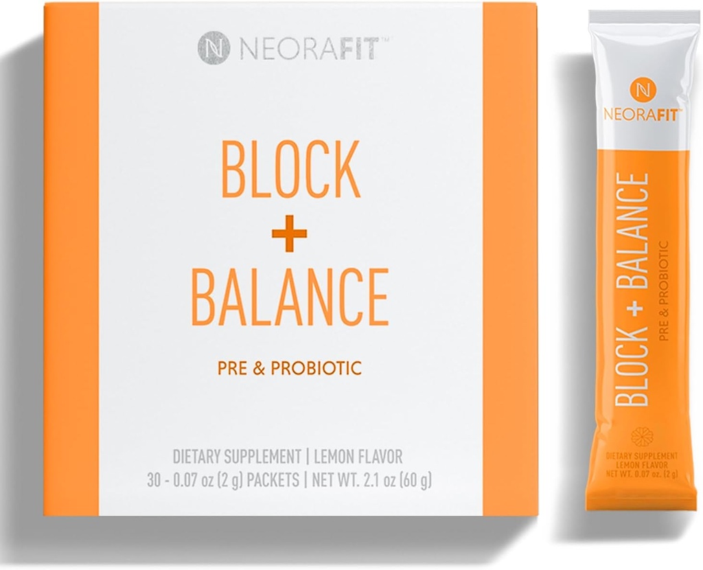 NeoraFit - Block+Balance Pre and Probiotic Powder - dnevna uporaba, podpora za lovljenje, mešanica vitamina C in B, udobni paketi - 30 Count