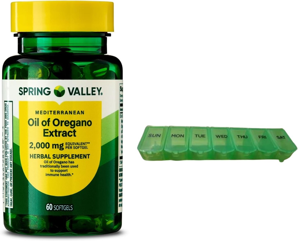 Spring Valley Mediterranean Oil of Origano 2000 mg 60 Softgels za imuno zdravje z tablete organizator