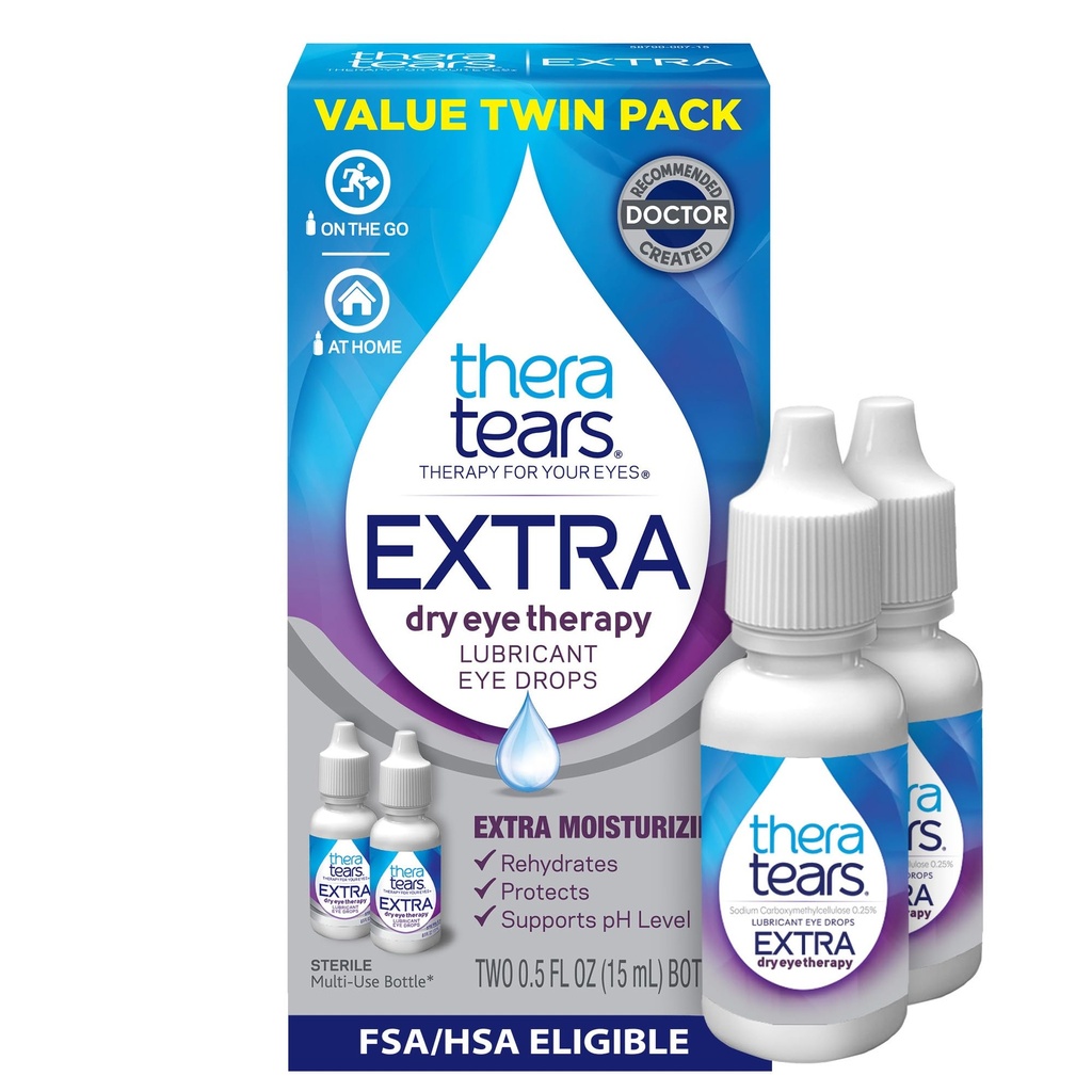 TheraTears Extra suhe kapljice za oči, Twin Pack, 2 steklenici x 0,5 fl oz (Pack po 1)