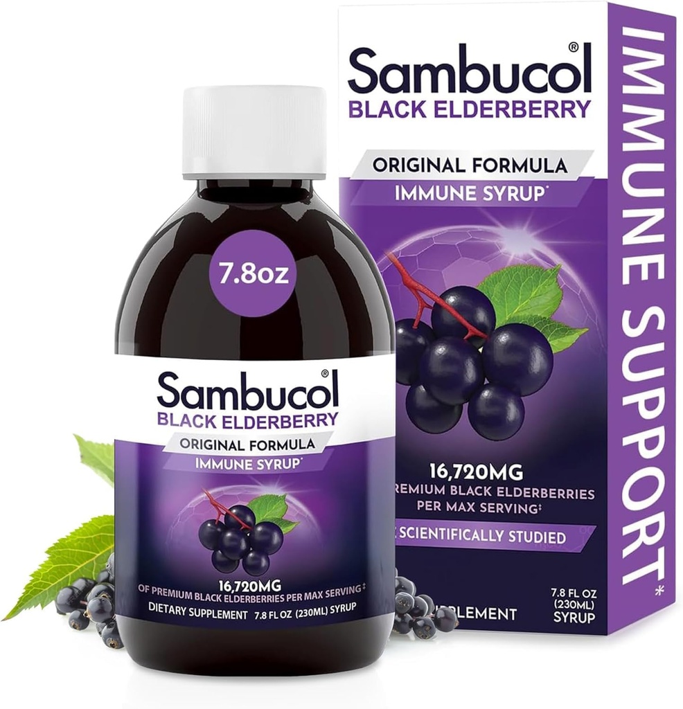 Sambucol Black Elderberry Syrup - Sambucus Elderberry Syrup za odrasle Imunska podpora, Elderberry Liquid, Elderberry Extract, Gluten Free - 7,8 Fl Oz
