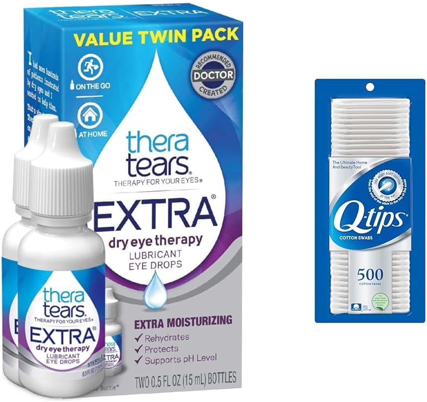 TheraTears Ekstra suhe kapljice za oči 0,5 fl oz 2 Število z Q-Tips 100% Cotton Swabs 500 Število