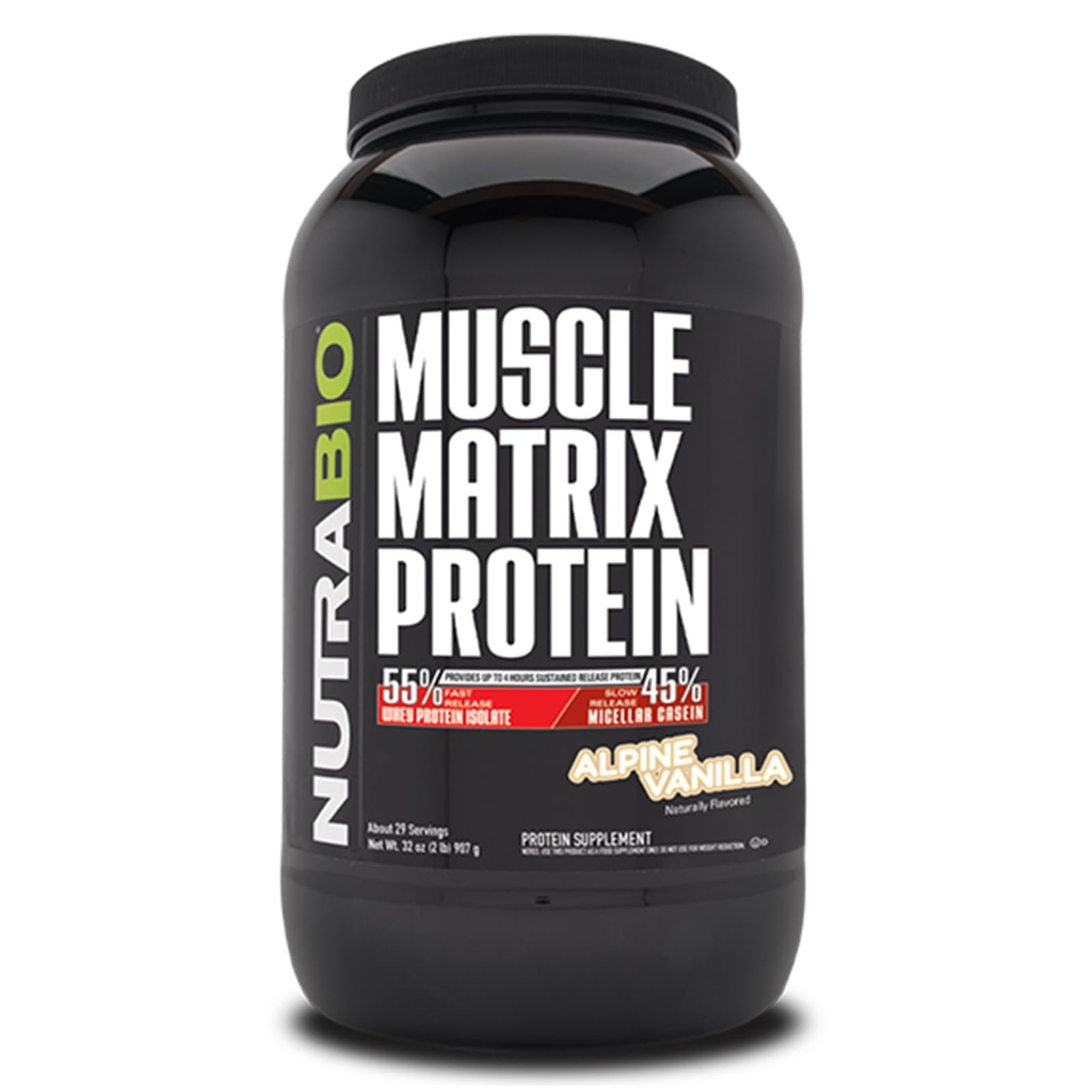 NutraBio Muscle Matrix Protein Powder - 25g beljakovin na Scoop - sirotkin izolat in micellar kazein Combo za hitro in počasi sproščanje - Vanilla - 2 funta, 28 servivov