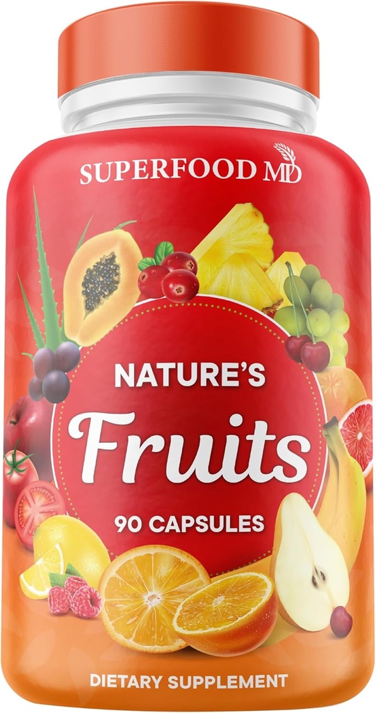 Superfood Sadje MD dodatek - 90 Sadje Kapsule - Podpira energijske ravni, visok likopen, vitamini in minerali - soja brezplačno - 90 Število