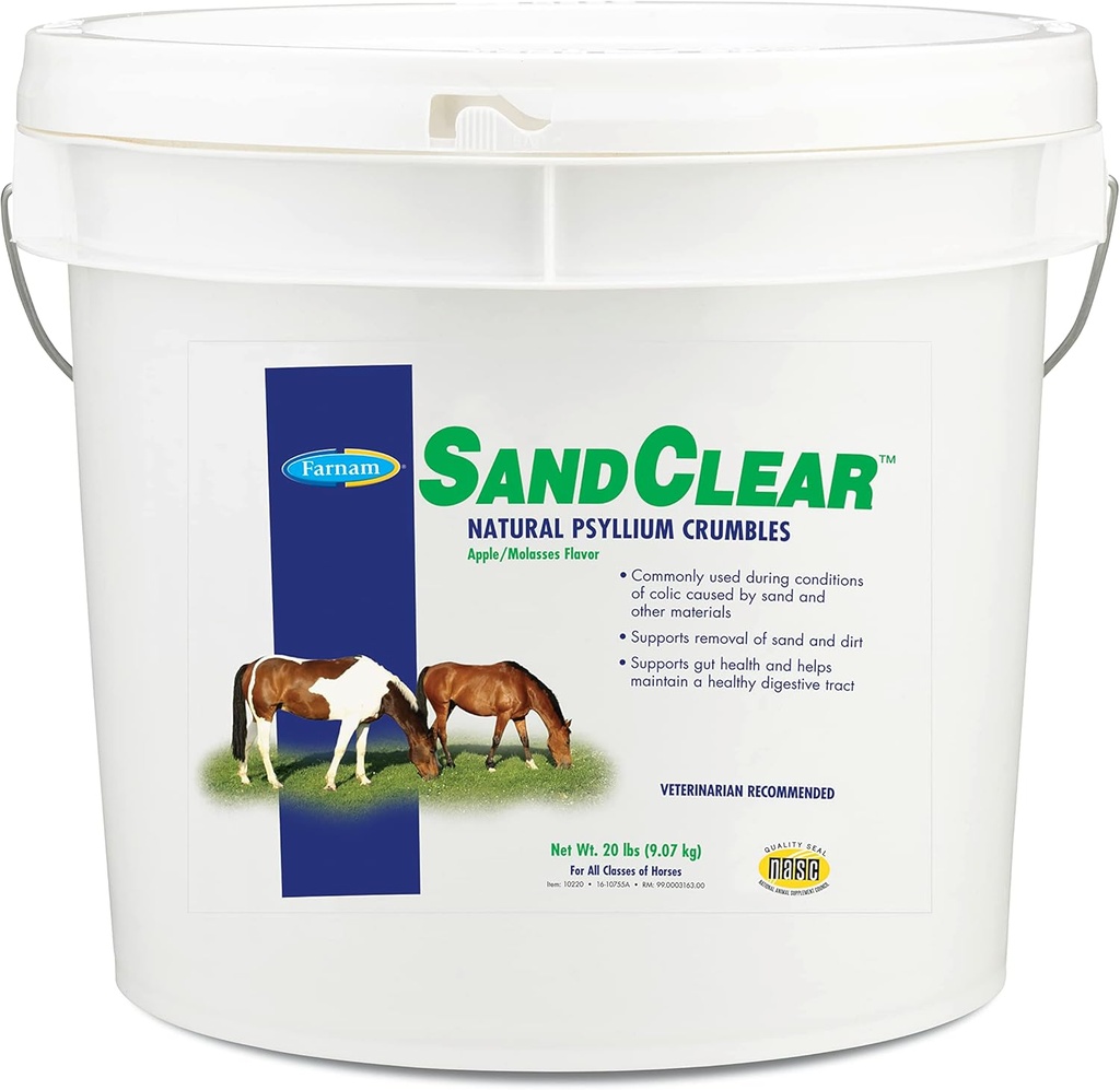 Farnam SandClear Psyllium Crumbles Dopolnilo za konje, Pomaga odstraniti pesek iz Colon & Podpira Prebavne zdravje, Apple/Molass Flavor, 20 funtov.