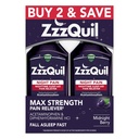 ZzzQuil Liquid, Max Strength Pain Reliever, Night Time Aid Aid Liquid, Acetamofen 1000mg, Difenhidramin 50mg HCI, ne-Habit Oblikovanje, Polnočni jagode arome, 2 Pack, 24 FL OZ