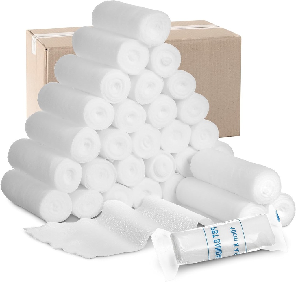 Treela 100 Rolls Gaze Bandage, 4 v x 5 Yards, Elastic Bandages individualna embalaža Sterile Non Latex Prva pomoč Pads Medical dih gaze roll za varno nego ran in dobave