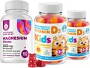 Vitamin D Gumiji za otroke in odrasle 2000 i.e. in Magnezij Gumiji - Zdrav vitamin D3 Dodatki 1000IU - Vegetarijanska želatina brez imunske podpore s sladkor brez magnezija mirni žveči za otroke in odrasle