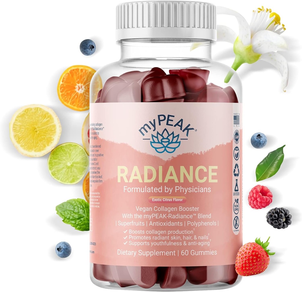 MYPEAK Radiance Vegan Kolagen Booster in Supersade Gumies, Kolagen dopolnila s Super sadov in kožo, ki izboljšujejo hranila, las kožo in nohte Vitamini za lepoto, 60 Gumies