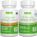 Longvida Curcumin 500mg + VESIsorb Ubikinol-QH Advanced CoQ10 100mg Bundle, Ultra biorazpoložljiv kurkumin z biorazpoložljivim in hitro delujočim Ubikvinolom Igennus