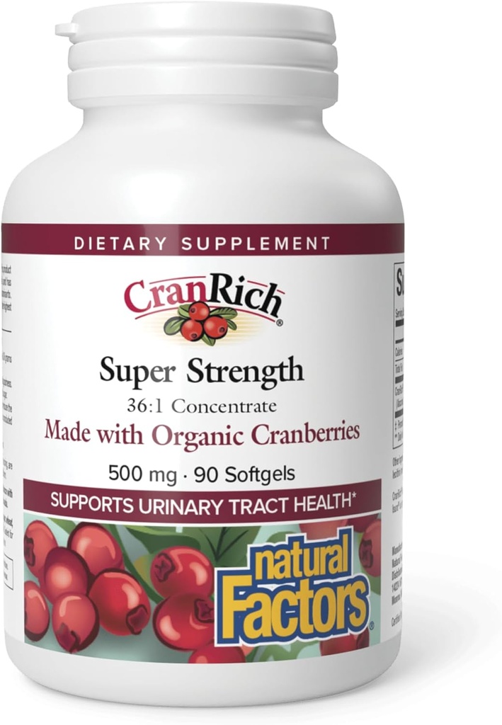 Naravni dejavniki CranRich, Super Jakost Cranberry koncentrat, Antioksidant dopolnilo za urein Tract podporo, Non-GMO, 90 mehkih gelov (90 Serving)