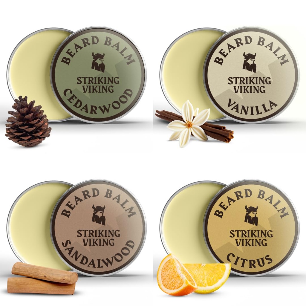 Balzam za moške - pustite v balzam za brade - Styling balzam izdelan z naravno pridobljenim Bradastim maslom, argan & jojoba olja (1 Ounce (Pack of 4), Citrus, Vanilla, Sandalwood, & Cedarwood)