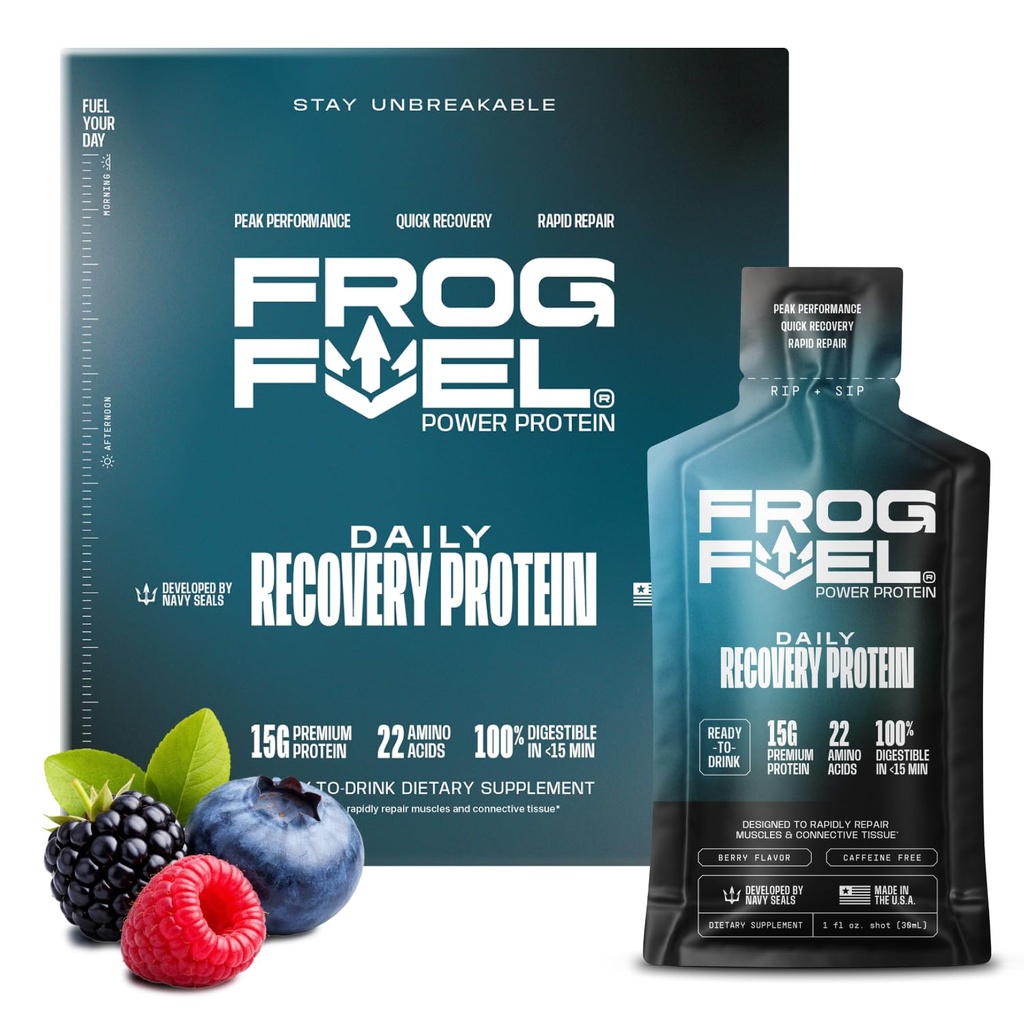 Žabje gorivo regularna beljakovin Shot, 15g Protein Nano-Hydrolyzed Grass Fed Kolagen, Post Workout, Gluten brez, maščobe in sladkorja, 22 Aminokisline, 0 ogljikovih hidratov, Berry, 1 oz Packets, 24 Pack