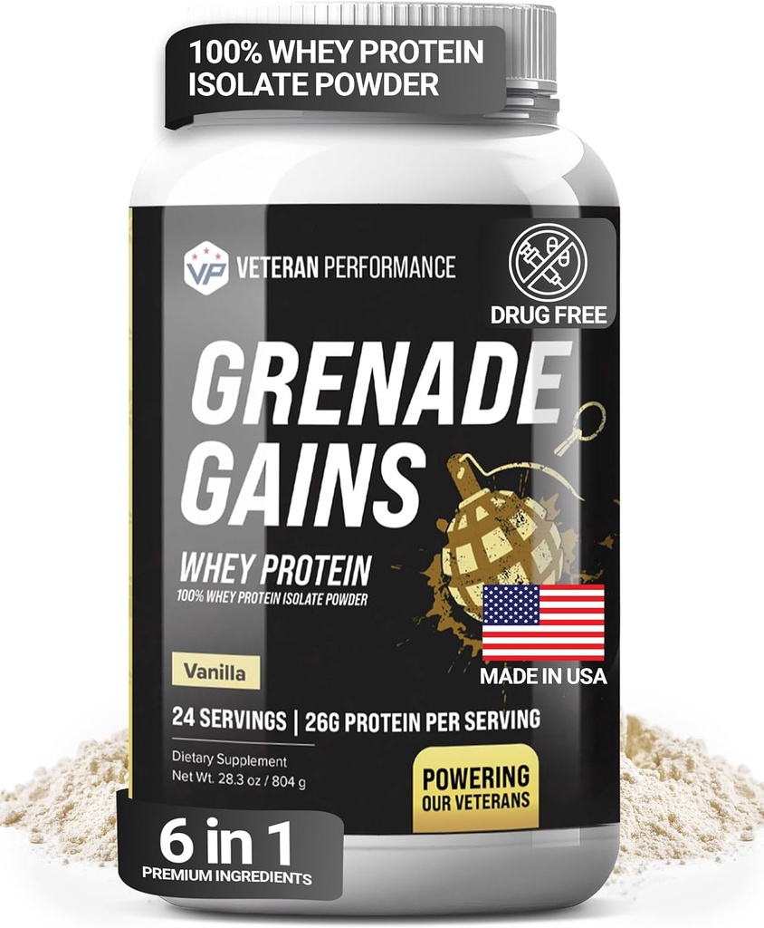 Grenade Pridobi sirotkinega izolata v prahu s kreatinom, L-karnitinom in beta-alaninom - test za tretjo stran, brez glutena, brez umetnih sladil - ZDA Made, Vanilla, 24 Servingov
