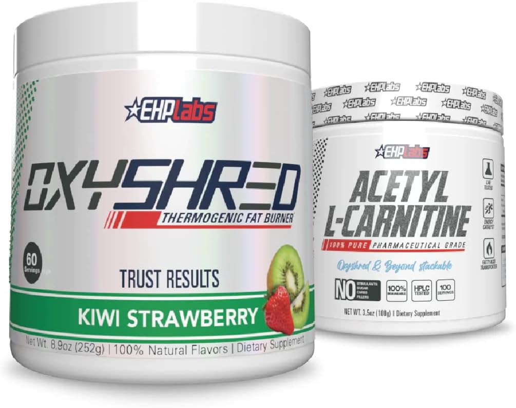 EHP Labs Shred + Acetil Bundle - OxyShred Termogenski Predworkout Powder & Shredding dodatek - Acetil L-karnitin - Podpira naravno energijo, Aids Presnova, in zdravo delovanje možganov