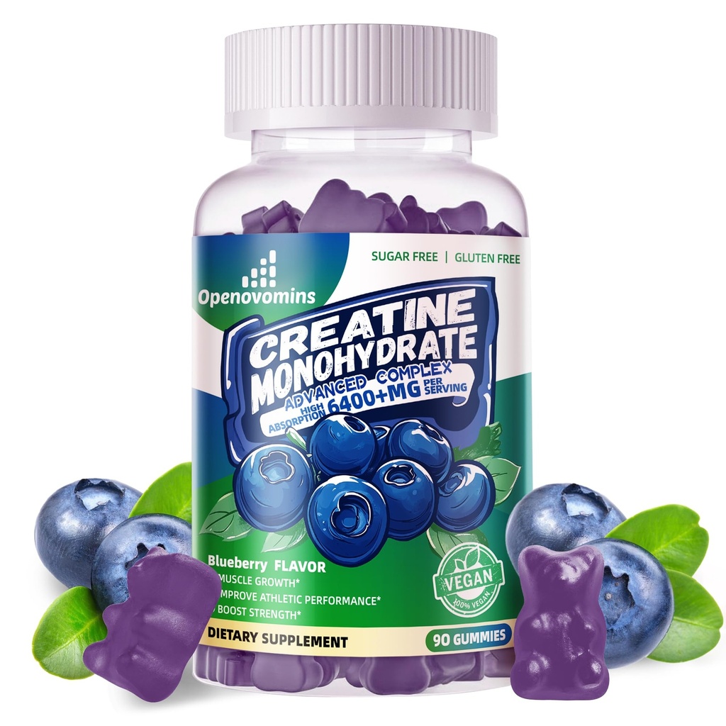 Kreatin Monohidrat Gumies Complex za moške in ženske -Napredna Formula W/L-Taurine + Vitamin B12, Sugar Brez žvečljivih dodatkov,90 borovnic