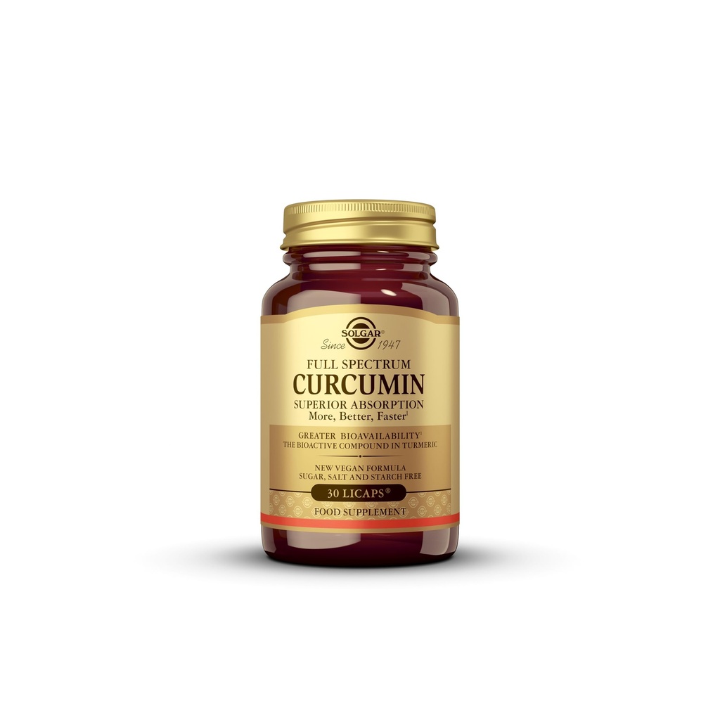 Solgar Full Spectrum Curcumin Liquid Extract Softgels - 30 Count - Hitrejša absorpcija - Možgani, Joint & Immune Health - Non-GMO, Gluten-free, Dairy-free, Soy-free - 30 Servings