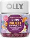 OLY otroci multivitaminski & probiotični, omejena izdaja, Prebavna podpora, Vitamini A, D, C, E, B, cink, žvečljivi dodatek, Sugar Plummy - 40ct