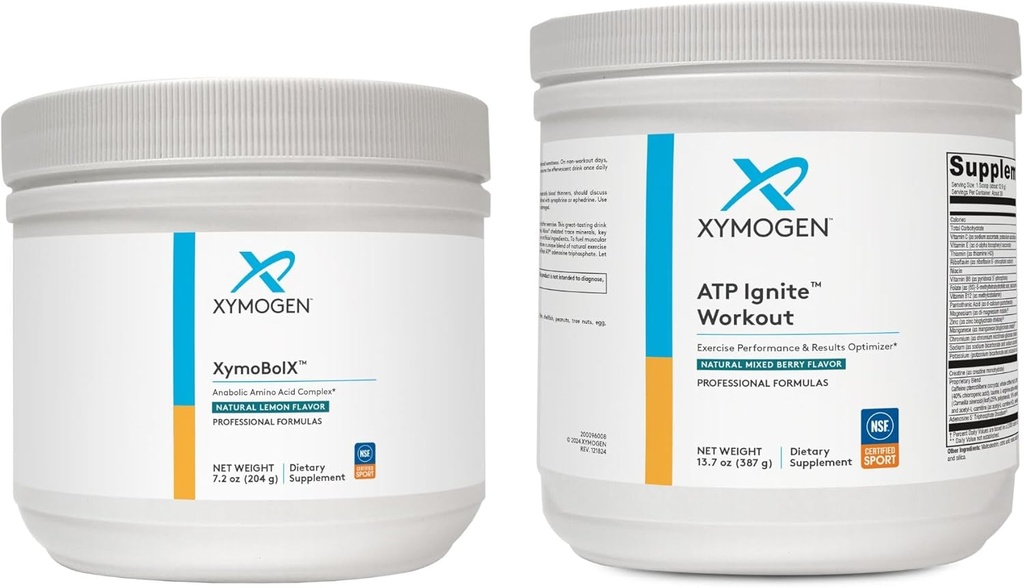 XYMOGEN XymBolX Lemon + ATP Vadba Powder paket - Podpira učinkovitost, Recovery + energija (2 steklenice, 7.2oz + 13.7oz vsak)
