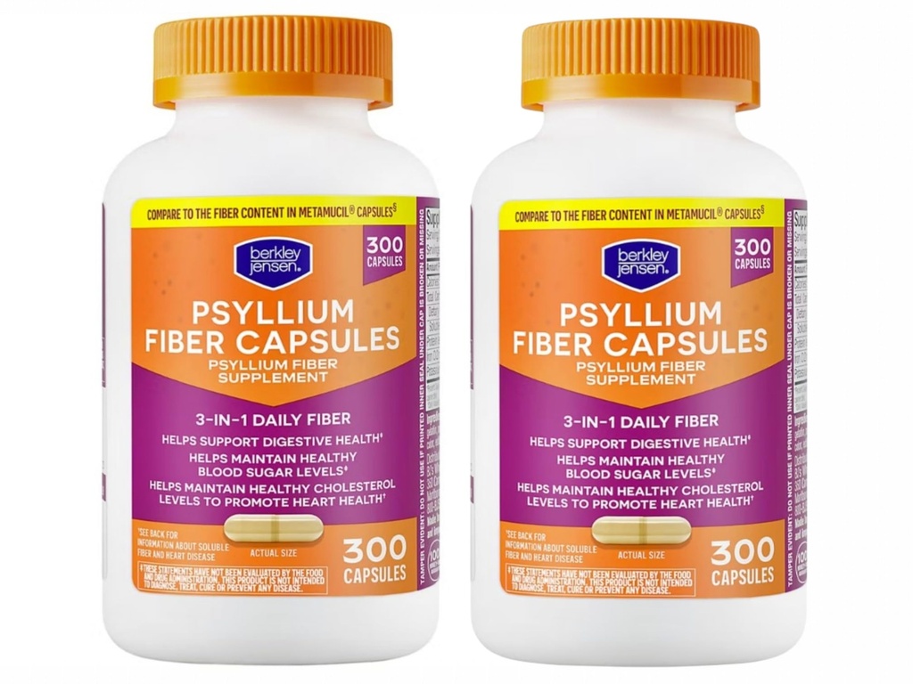 Berkley Jensen Daily Psyllium Husk Supplement (600 - Count), naravna vlaknina za moške in ženske - Fiber kapsule za splošno digestivno zdravje, lažje zaprtje, pomoč Absorpcija hranil, Izdelano v ZDA