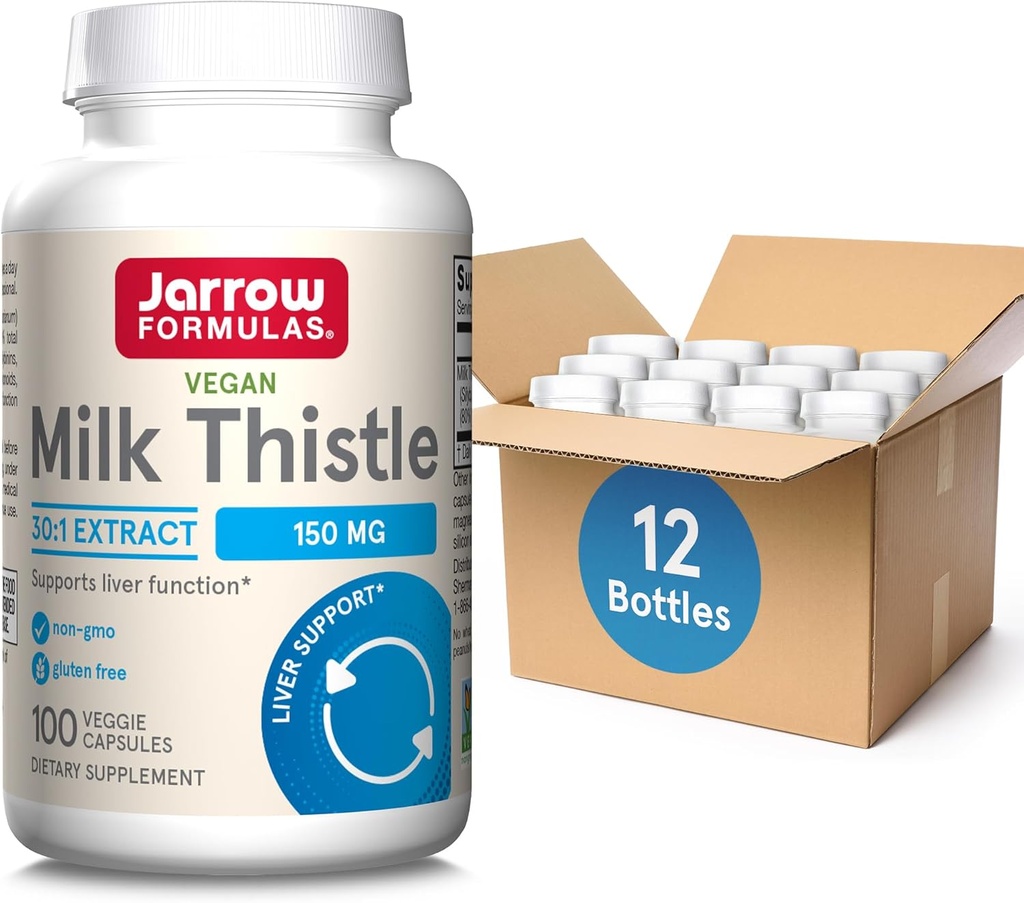Jarrow Formulas Milk Thistle 150 mg - Antioksidant, ki podpira imunski odziv, delovanje jeter in glutation - do 100 servingov (vegijskih kapsul), pakiranje po 12